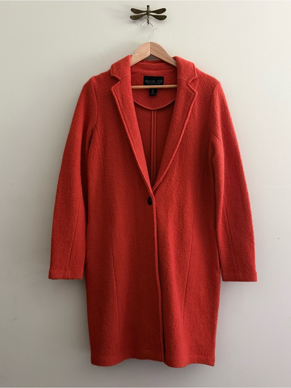 Rachel Zoe Red-Orange Long Wool-Blend Single-Button Coat Womens Small
